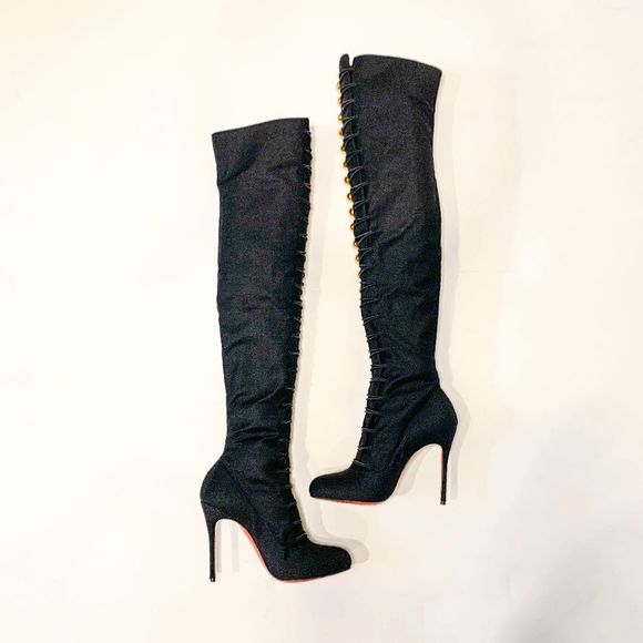 Christian Louboutin Ronfifi Supra 100 Flannel Marine Thigh High Boots EU 37 US 7 - Picture 7 of 12